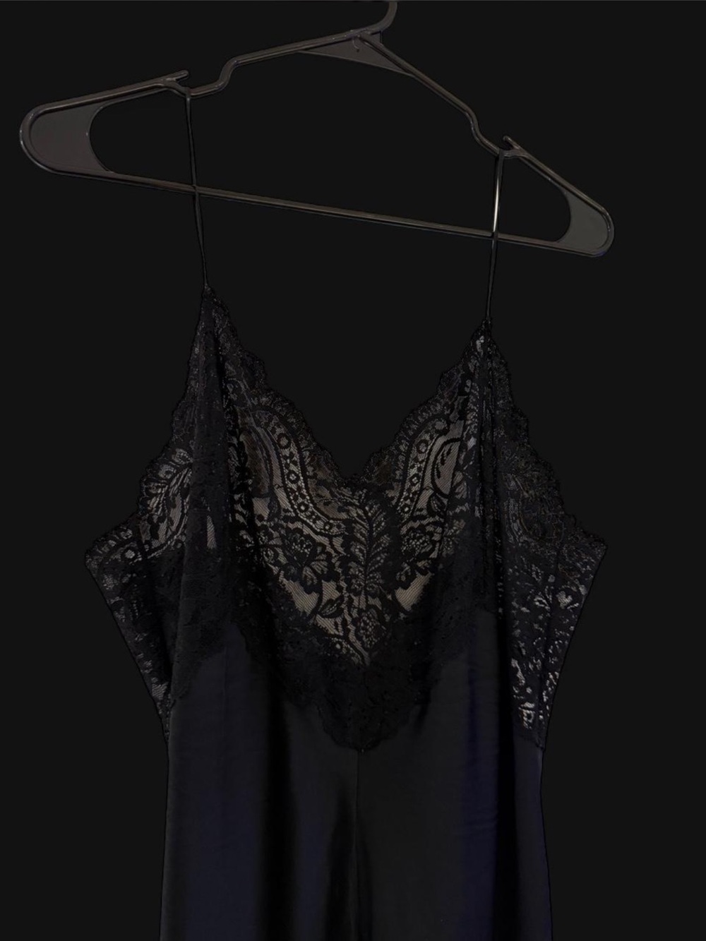 Black Lace-Trim Satin Slip Dress 🖤